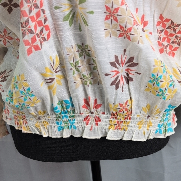 Cato Blue Cream Tie Front 3/4 Sleeve Blouse - Picture 5 of 9